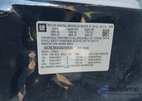 2010 Chevrolet Silverado 1500 Lt from USA, damaged, VIN 3GCRCSEAXAG150593